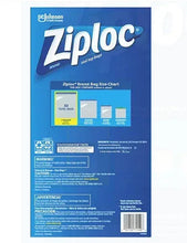 Ziploc seal-top freezer bags back label with size chart and warning text