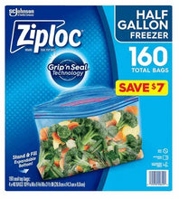 Half-gallon Ziplock freezer bags box, 160 total bags, Grip'nSeal Technology