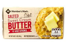 Salted sweet cream butter package showing yellow butter stick and Member's Mark logo
