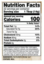 Nutrition Facts label for salted sweet cream butter, 1 Tbsp (14 g), contains milk