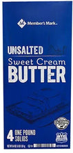 Unsalted sweet cream butter, Member's Mark package front with 4 one-pound solids