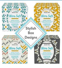 Facial tissue cube boxes with stylish floral and geometric patterns in mixed colors