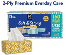 Facial tissue flat box with 12 boxes info, Soft & Strong 160 sheets, tissue peeking