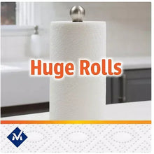 Large roll of paper towels with perforated dotted outer wrapper