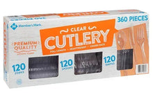 Member's Mark Clear Cutlery combo pack box, 360 pieces of clear utensils