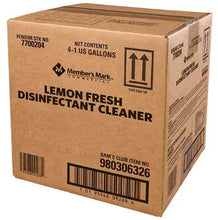 Commercial floor cleaner shipping box with barcodes and handle icons, brown cardboard