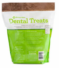 Dog dental chew treats bag back with green nutrition panel and ingredient text