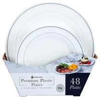 Plastic plates pack, 48 count, white disposable plates