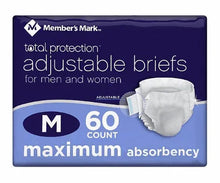 Adjustable briefs box with white briefs, size M, 60 count.