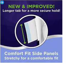 Adjustable briefs feature panel and longer tab design for secure hold.