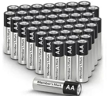 AA alkaline battery pack, 48 batteries with black labels and silver terminals