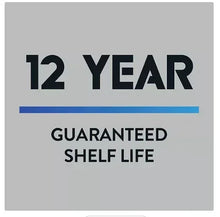 AA alkaline battery pack label: 12-year guaranteed shelf life