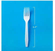 White plastic fork with three tines, 6.4 in length