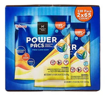 Laundry detergent Power Pacs box, blue with 130 packs and fresh clean scent