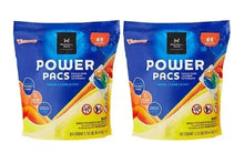 Laundry detergent Power Pacs pouches, blue packs with fresh clean scent branding
