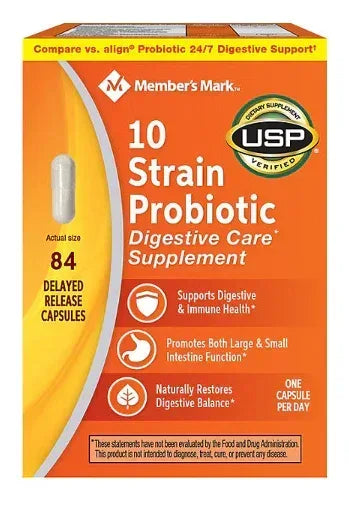 Member's Mark 10-Strain Probiotic Digestive Care Supplement Capsules, 84 ct.