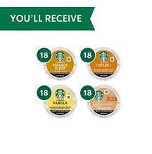 K-cup coffee variety pack with four labeled pod lids: Veranda, Caramel, Vanilla, Coconut