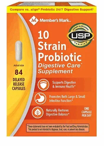 Member's Mark 10-Strain Probiotic Digestive Care Supplement Capsules, 84 ct.