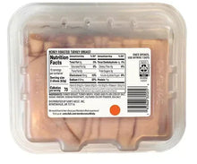 Sliced honey roasted turkey breast tray with nutrition facts label