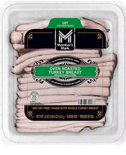 Sliced oven-roasted turkey breast in sealed plastic tray