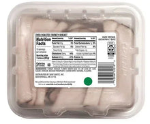 Packaged oven-roasted turkey breast showing nutrition facts label