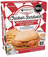 Boxed Southern Style breaded chicken sandwich, 10 ct, individually wrapped