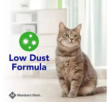 Low dust scoopable clumping cat litter with cat sitting and mint green badge