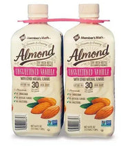 Unsweetened vanilla almond milk bottles, two-pack, front label view