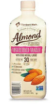 Unsweetened vanilla almond milk bottle with front label and barcode