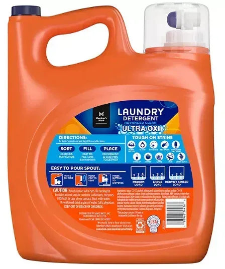 Member's Mark Advanced Clean + Ultra Oxi Liquid Laundry Detergent, 176 fl. oz., 114 loads
