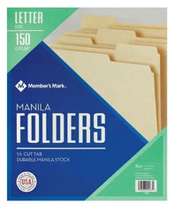 Member's Mark Manila File Folders, Letter, 1/3 Cut Assorted Tabs, 150 per Box