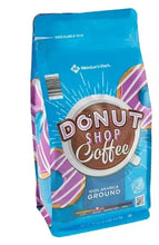 Ground coffee bag, blue Donut Shop Coffee design, resealable pouch, 100% Arabica