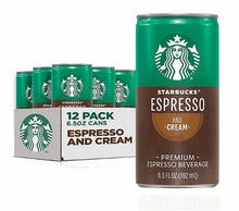 Starbucks Espresso and Cream 6.5 fl oz cans, 12-pack, green can with logo.