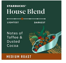 Starbucks House Blend medium roast notes card: toffee & dusted cocoa