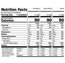 Activia lowfat yogurt nutrition facts label for strawberry, black cherry, and peach