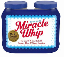 Miracle Whip dressing twin jars with blue caps and front label, 30 oz pack.