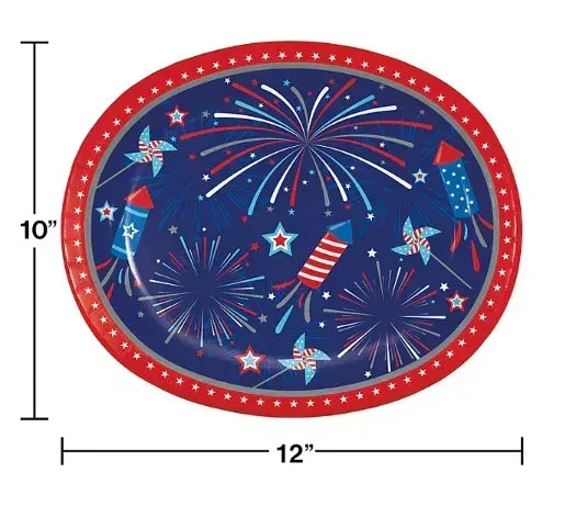 Member's Mark 4th of July Fireworks and Rockets Oval Plates, 10" x 12", 50 ct.