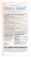 Dairy relief caplets back label with Supplement Facts and directions