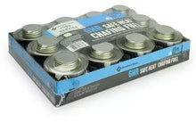 Chafing fuel canisters in retail box, multiple round tins with silver lids