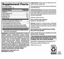 Supplement facts label for glucosamine, chondroitin and MSM tablets bottle