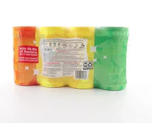 Disinfecting wipes variety pack with three colored rolls: orange, yellow, and green
