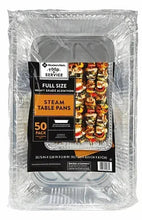 Aluminum steam table pan set, full size 50 count, pans visible in retail package.
