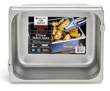 Half-size stainless-steel steam table pan with label and molded handles