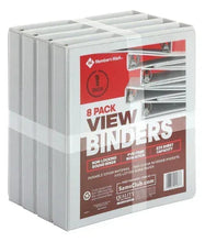 White 1-inch round-ring view binders, 8-pack with clear front pockets