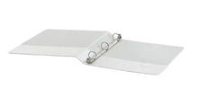 Open white view binder with two round rings and clear pocket folders