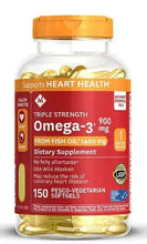 Omega-3 fish oil softgels bottle with orange cap, front label