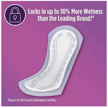Long white absorbent women’s pad with decorative stitching, curved winged shape