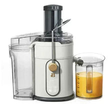 White electric juice extractor with transparent jar, lid, spout, and touch control panel