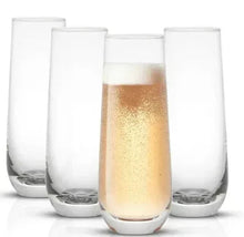 Stemless champagne flutes set of 4, clear stemless glasses with frosted base, sparkling