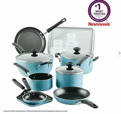 Farberware Easy Clean 20 Piece Aluminum Nonstick Pots and Pans Set, Aqua